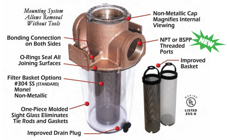 thumbnail image 2 of Raw Water Intake Strainer For Boats – ABS Transparent Cooling Water Strainer With Multi-Size Hose Connectors | Marine Engine Strainer 2 of 9